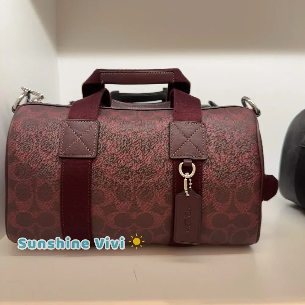 NWT Coach Explorer Duffle Bag 28 Signature Canvas CET22 SV/Black Currant